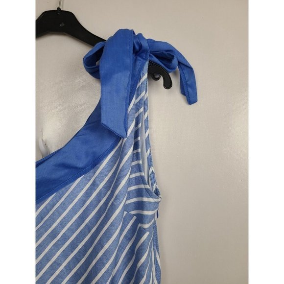 Glamour X Lane Bryant Blue White Striped Tulip Hem One Shoulder Dress 16 - Picture 5 of 9